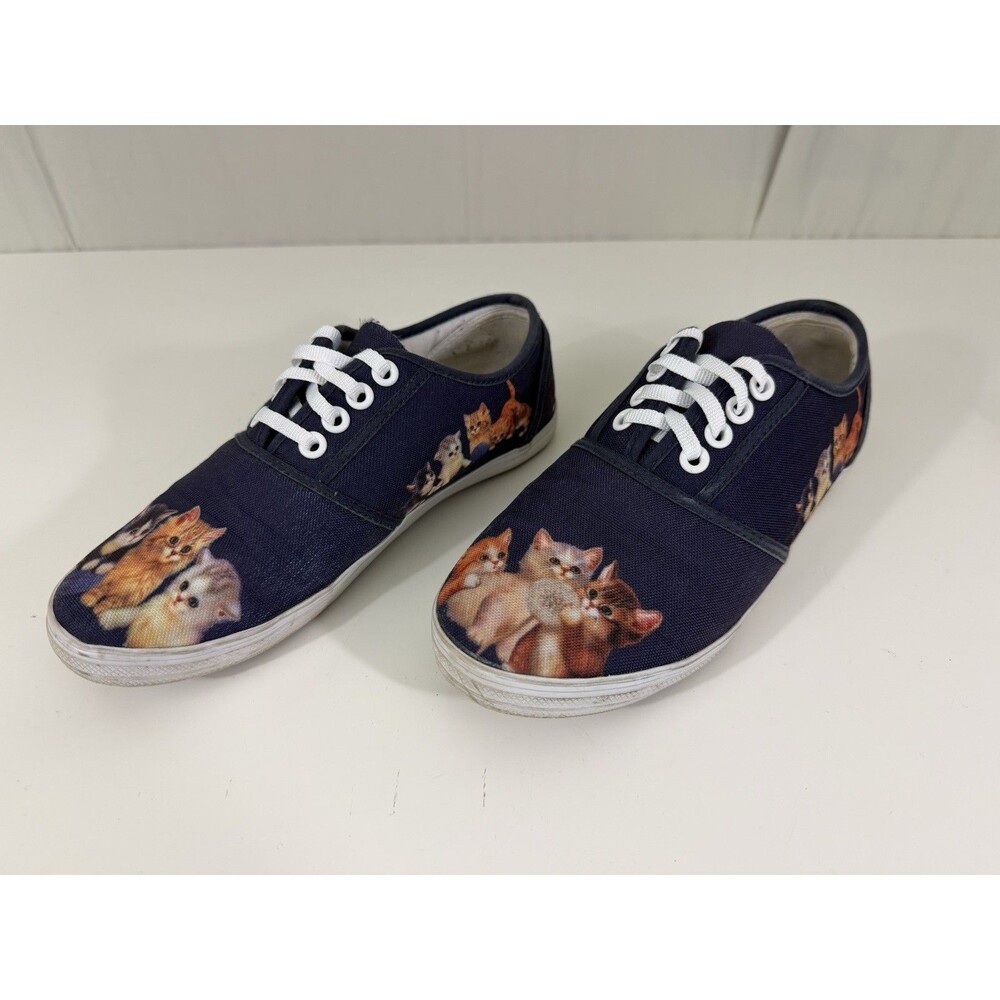 Bradford Exchange Cat Sneakers Size 5.5 Kitty Core Grandmacore Navy Blue Comfort